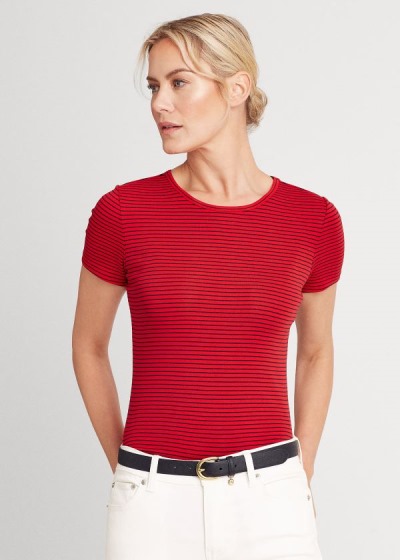 Playeras Ralph Lauren Mujer Rojos / Azul Marino - Striped Cotton-Blend - RVKXH7391